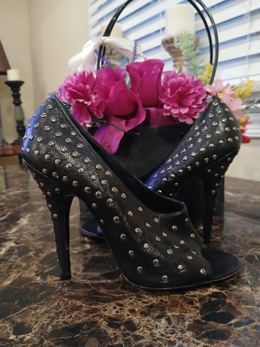 Givenchy Leather/Studded Open Toe Stiletto Heel Pumps Size 37 EU for Women
